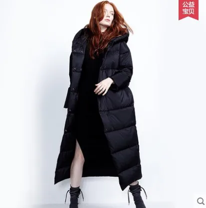 

White Duck Down Suit Female Long Knee Hooded Loose Thick Down JACKET WOMAN Feather Jacket Woman Coats