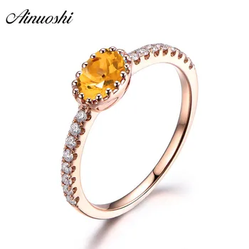 

AINUOSHI Natural Citrine Oval Ring Row Drill 1.25ct Oval Cut 925 Sterling Silver Rose Gold Color Ring Women Engagement Jewelry