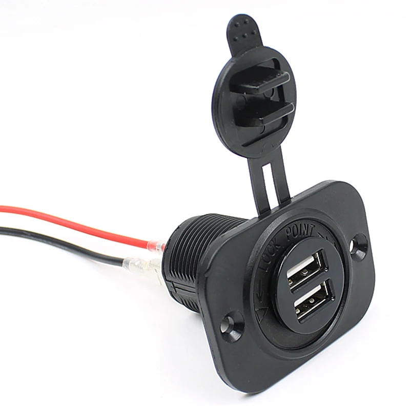 

1pcs Portable USB Car Charger 5V 2.1A Universal Dual USB Waterproof Auto Car Socket Plug With Fixed Panel For Boat motorcycle