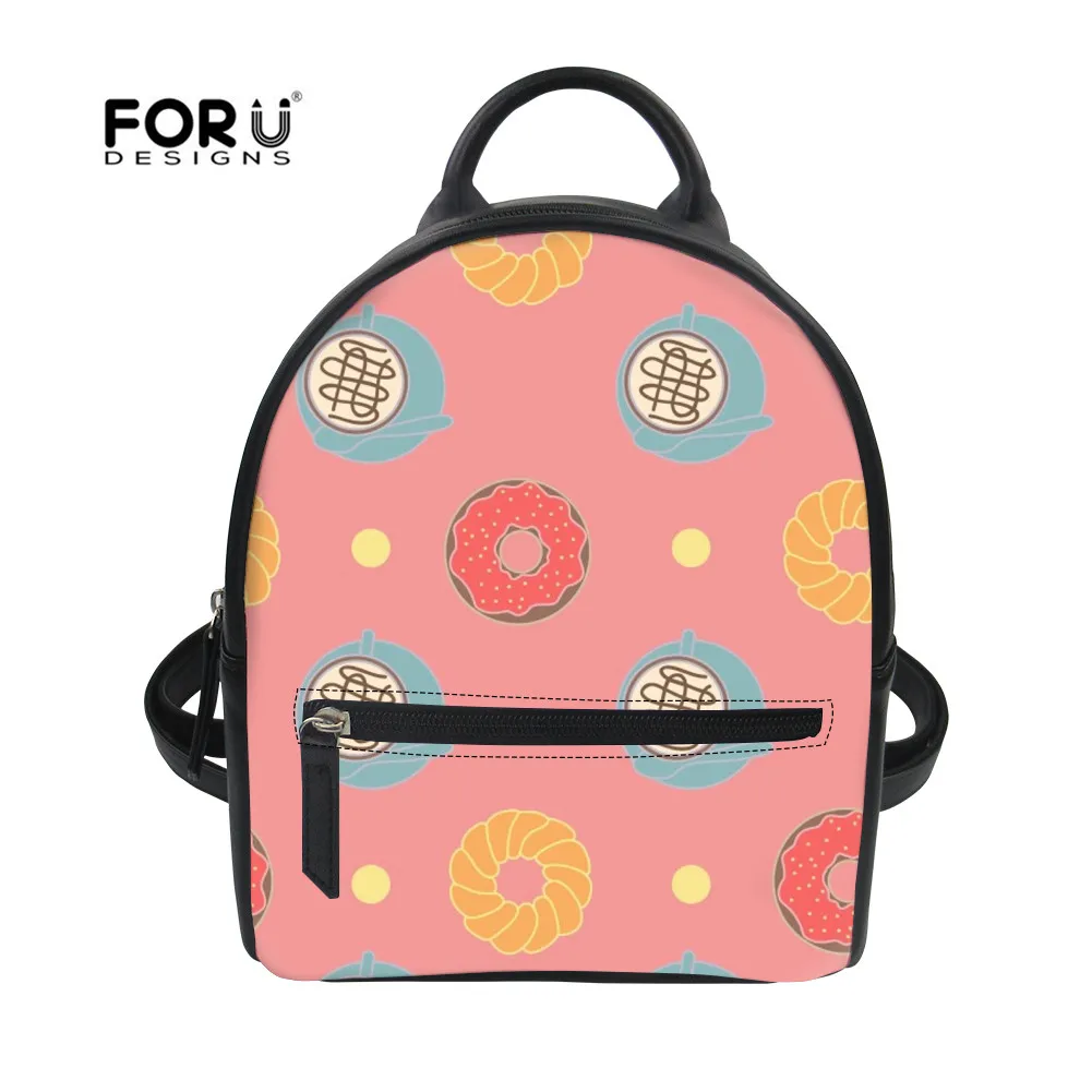 

FORUDESIGNS Doughnut Backpacks For Teenager Girls Cute Cartoon Schoolbag Rucksack Travel Pu Leather Shoulder Bags Bolsa Feminina