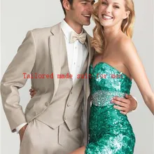 Высокое качество две кнопки Бежевый Жених Смокинги Нотч Женихи Для мужчин свадебные смокинги Пром Bestman костюмы(куртка+ брюки+ жилет+ галстук