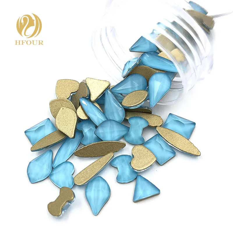 

NEW Lake Blue Mocha flatback nail art glass crystal glue on rhinestones for nail decorations Mixed shape Mixed size