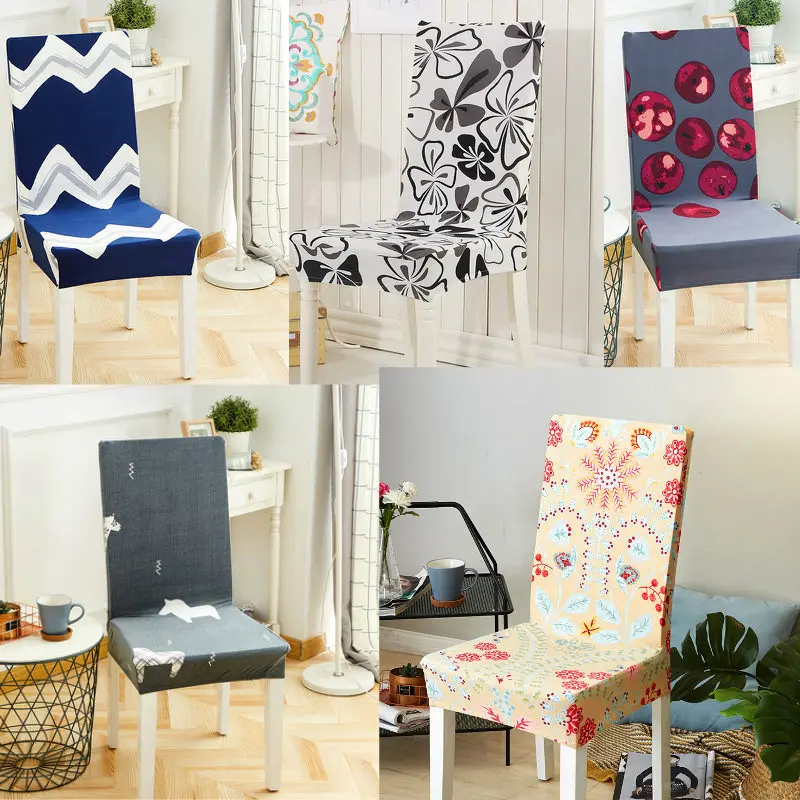 Soft Spandex Fit Stretch Short Dining Room Chair Covers with Printed Chair Seat Protector Slipcover for Home Party Hotel Wedding Soft Spandex Fit Stretch Short Dining Room Chair Covers with Printed Chair Seat Protector Slipcover for Home Party Hotel Wedding