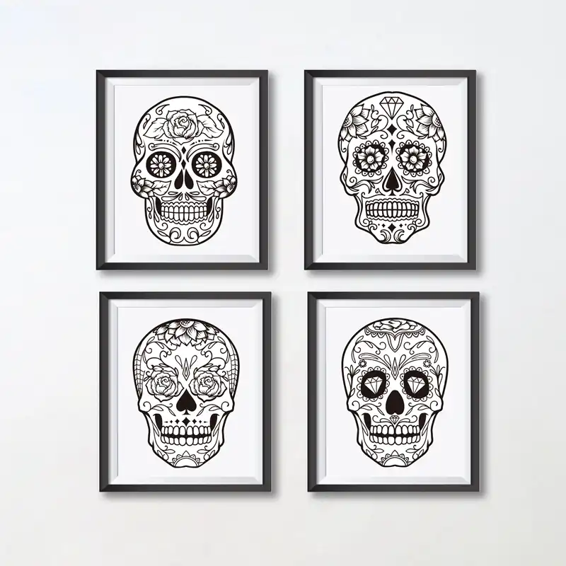 砂糖頭蓋骨メキシコ装飾キャンバスアートの絵画 手描きシュガースカルポスターのキャンバス絵画壁の装飾 絵画 書道 Aliexpress