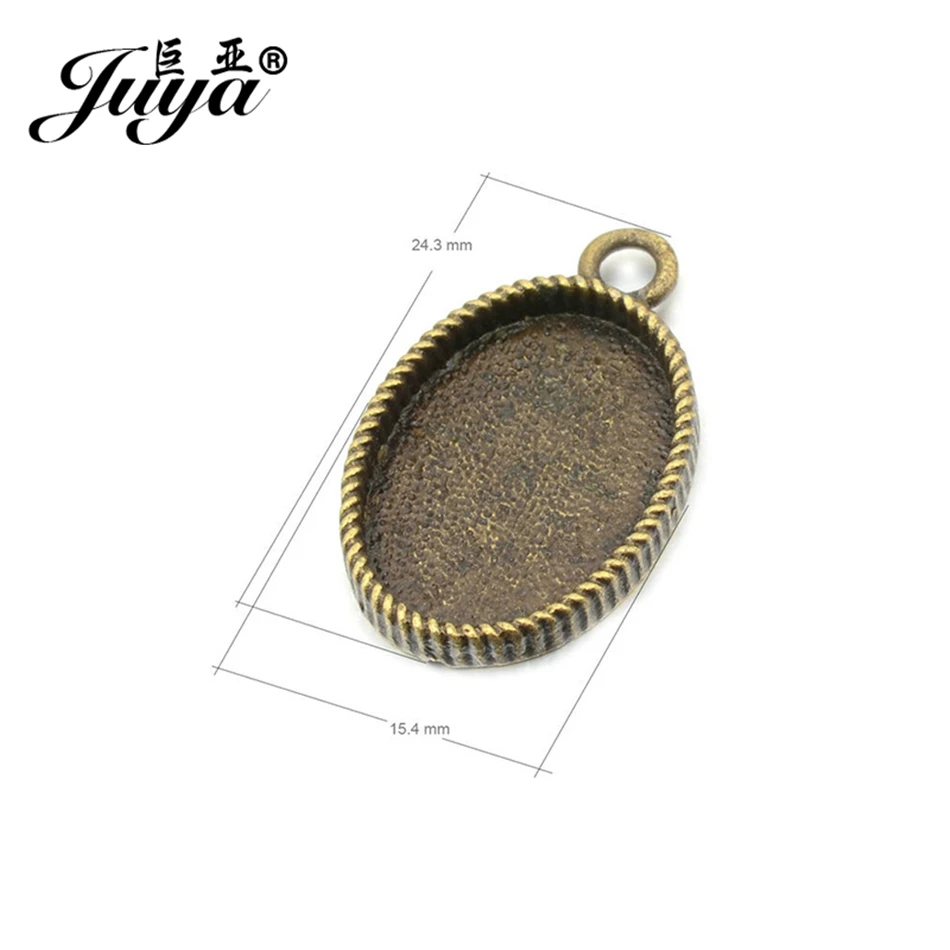 4 Sets Jewelry Alloy Mixed 40x30mm Oval Bezel Tray with Glass Pendants Charms