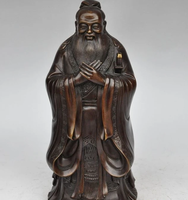 

11"chinese bronze Confucian school Thinker Politician Educators Confucius statue