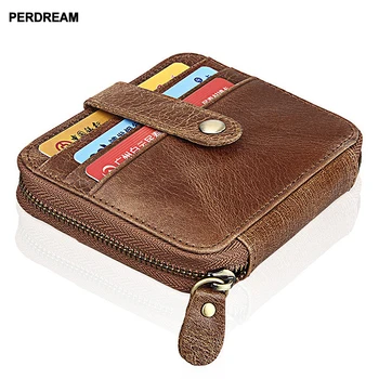

man Genuine Leather Wallet Vintage Solid Purse Zipper and Hasp Square Coin Purses Short Credit Card Holder