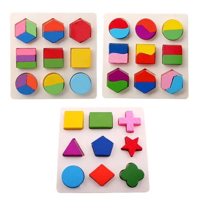 Wood Geometry Puzzle Decomposition Plate Kids Baby Wooden Geometry Puzzle Early Learning Educational Toy