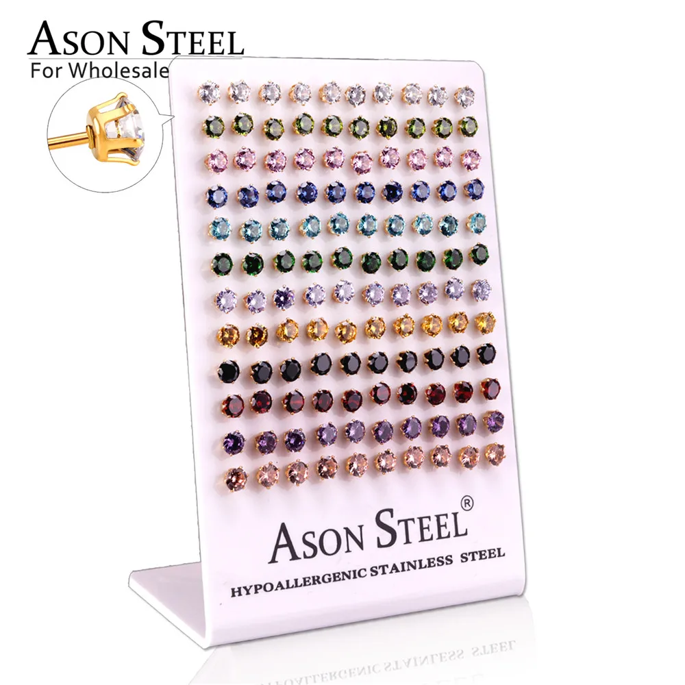 ASONSTEEL ювелирные изделия из кубического циркония опт 60 пар/лот смешанные стили