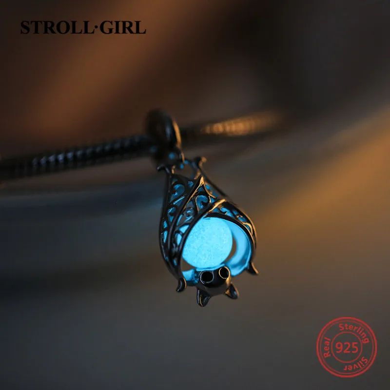 Strollgirl стерлингового серебра 925 животных bat светящиеся шарики DIY прелести Fit Authentic Pandora Браслеты кулон изготовления ювелирных изделий подарки