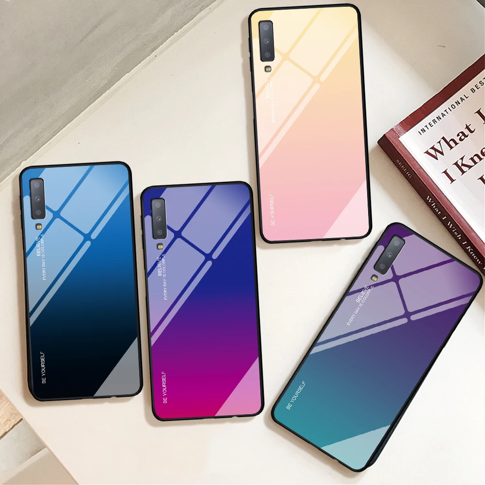 

Gradient Aurora for Samsung Galaxy A7 2018 7A A750FN SM-A750FN Tempered Glass Case for Samsung Galaxy A6 A8 2018 A600FN Shell
