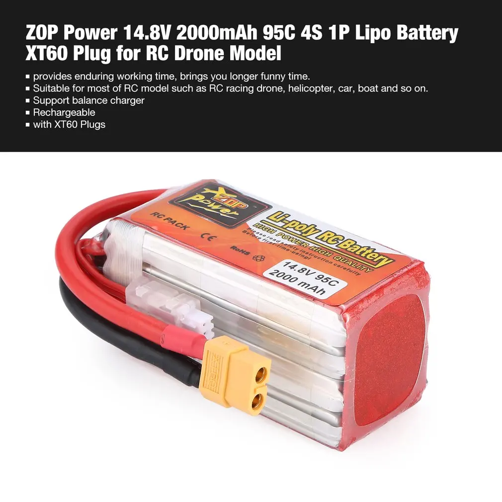 ZOP Power14.8V 1500 mAh 100C/2000 mAh 95C 4 S 1 P يبو بطارية XT60 التوصيل قابلة للشحن RC سباق مروحية لعبة بدون طيار سيارة عارض قوارب