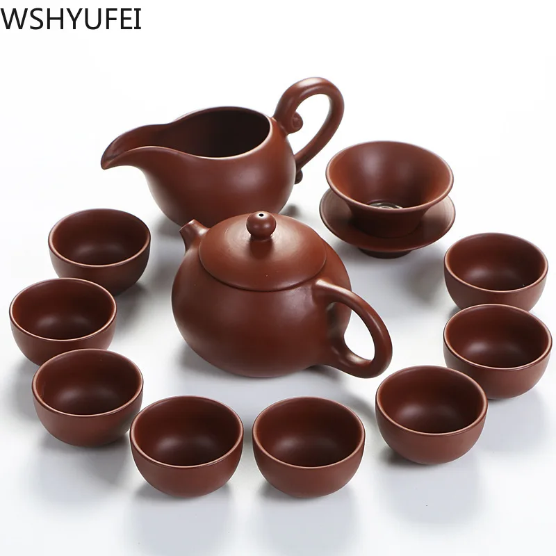 

A set of teapot public cups and teacups Chinese Kungfu teapot purple sand pot with gift box set black tea Pu'er tea set