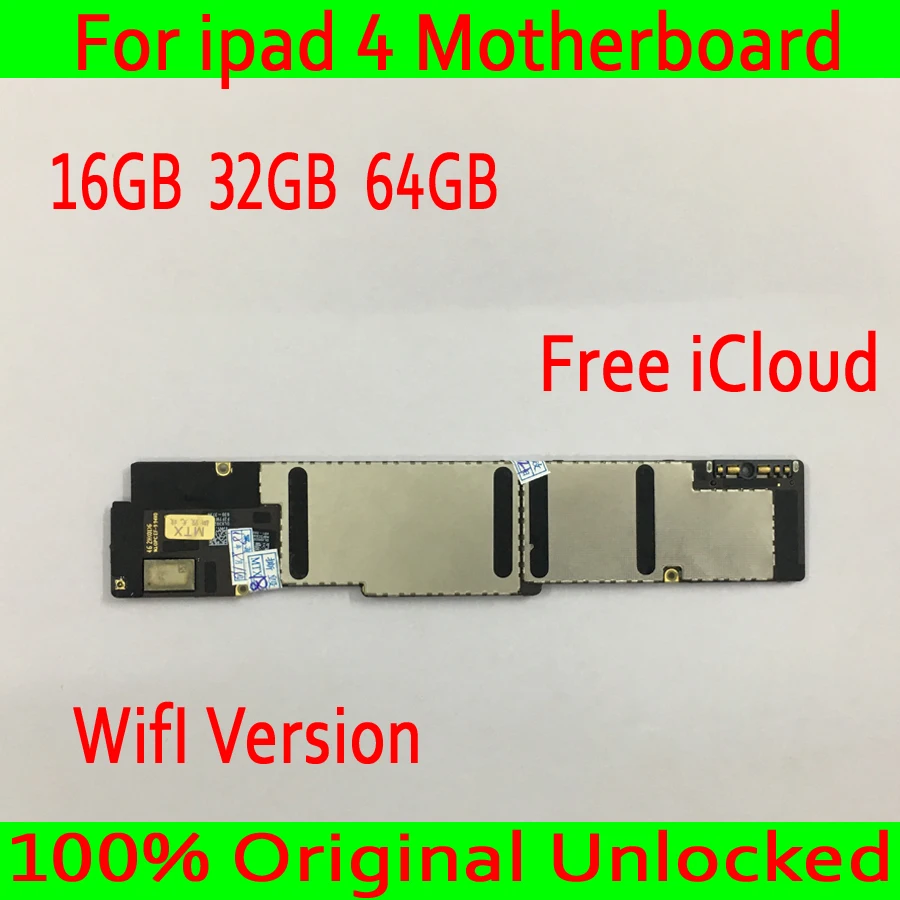 

Free iCloud for iPad 4 Motherboard with Full Chips,100% Original unlocked for iPad 4 Circuit board,Wifi Version,16GB 32GB 64GB
