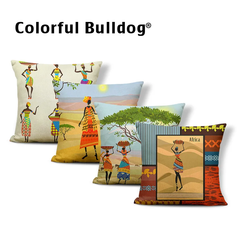 

Square Advocates Protecting African Wildlife Pillow 45x45cm Polyester Giraffe Elephant African Deer Decorations Cushion Cover