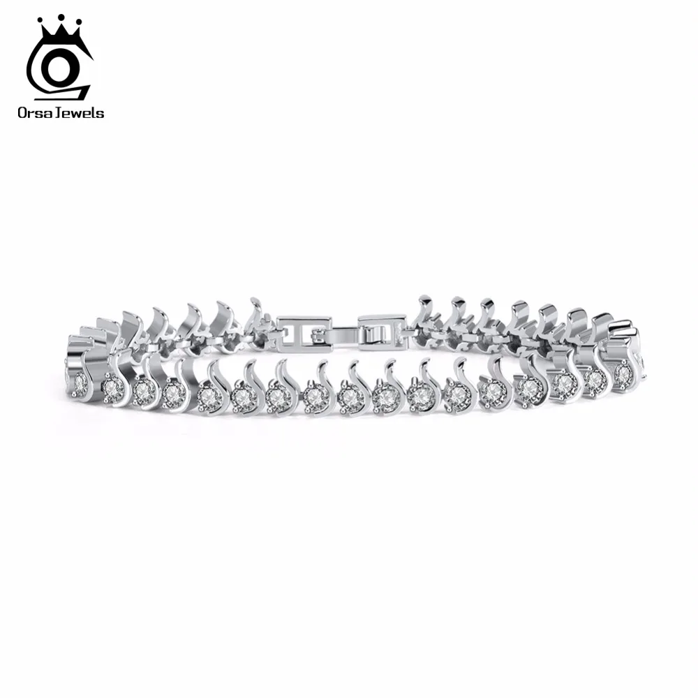 

Orsa Jewels New Design Tennis Bracelet with 35 Pieces AAA Shinning Austrian Cubic Zirconia Silver Color Bracelets for Women OB16