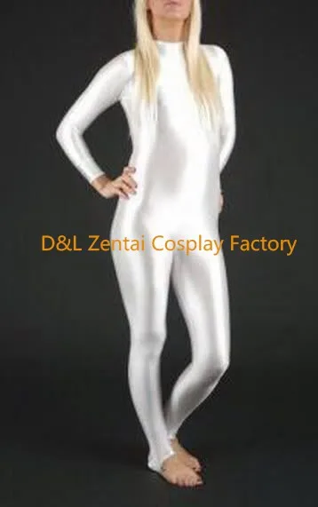 Free Shipping DHL Hot Halloween Sexy Costumes Lycra Zentai Spandex Unisex Catsuit In White Hood Detachable (2)