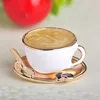 Blucome Fashion Coffee Cup Spoon Disc Shape Brooches White Enamel Gold Color Brooch Pins Women Men Clothes Suit Coat Accessories ► Photo 2/5