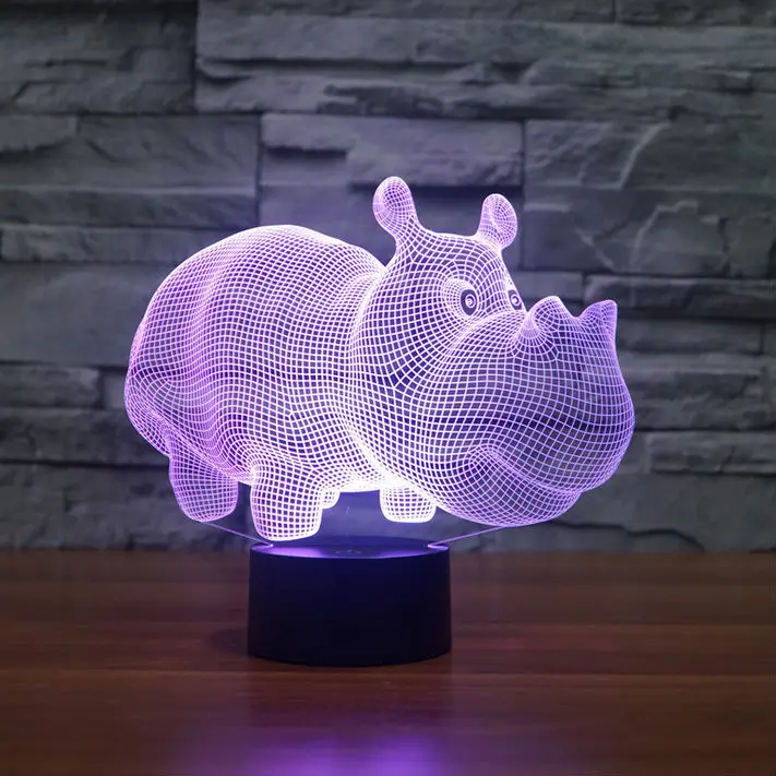 3D Vision Stereo Table Desk Lamp LED Curve Rhino Night Light 7 Color Change For Kids Gift Toys Touch Switch Remote Control | Освещение