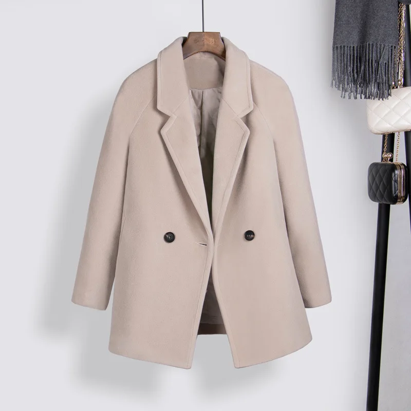 Женское короткое пальто с отложным воротником, Свободная Женская шерстяная куртка на одной пуговице, пальто и куртка в консервативном стиле