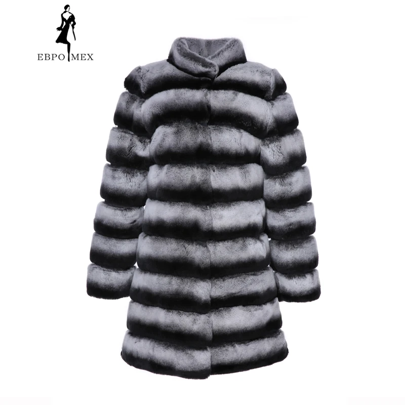 

EBPOMEX New Fashion Rex Rabbit Coat Mandarin Collar Long Sleeve Thick Warm Fur Winter Women Real Fur Coat Winter Jacket Women