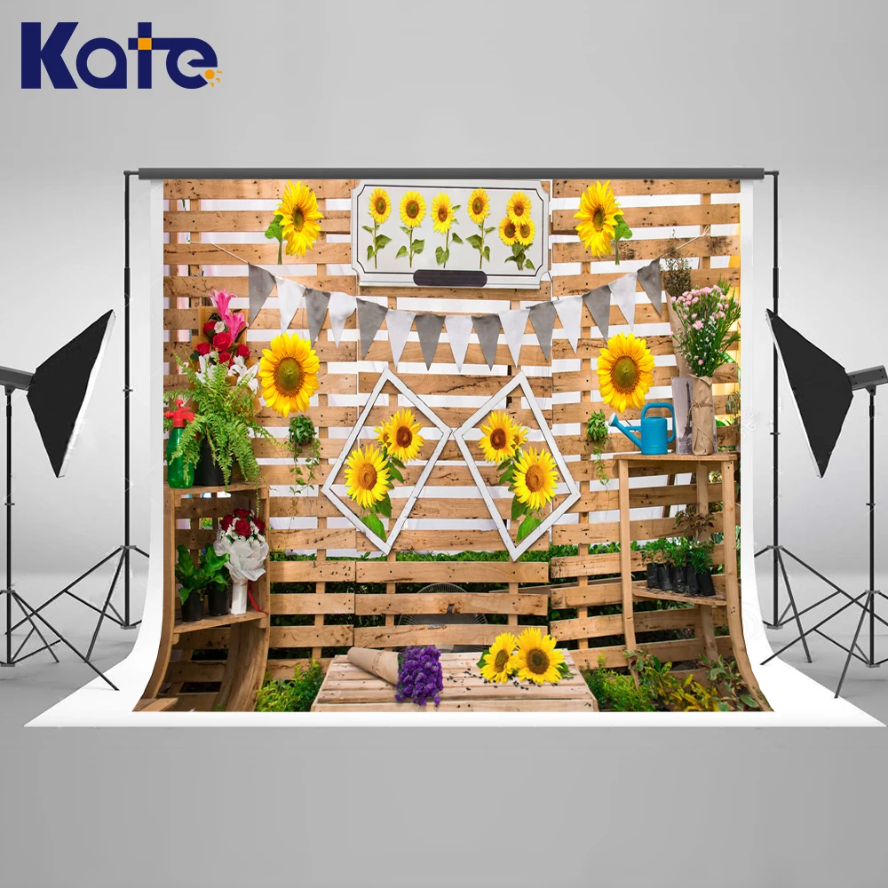 

Kate 200x300cm Retro Sunflower Wood Board Photo Background Kids Baby Shower Background Washable Studio Background