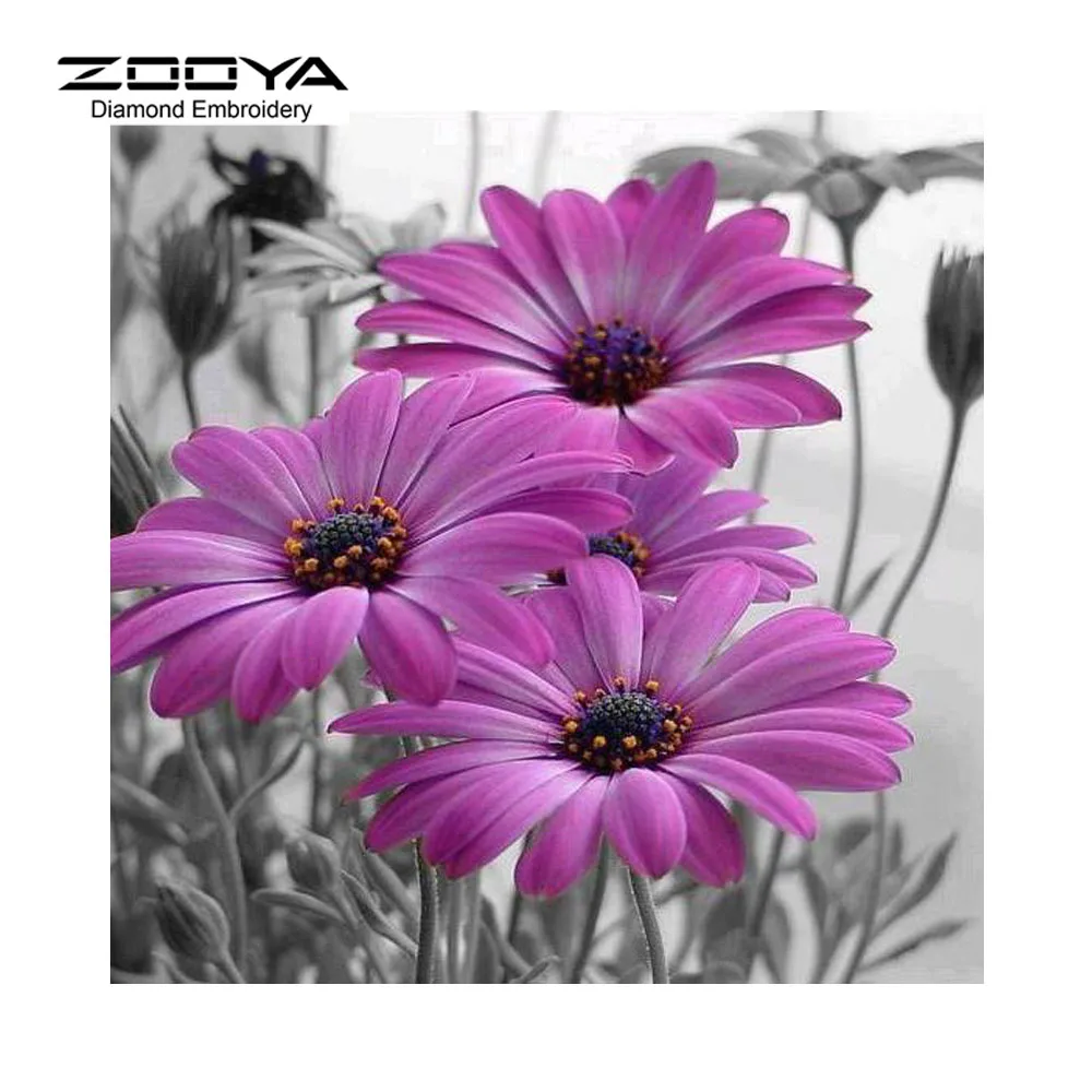

DIY 5D Diamond Embroidery Cross Stitch Three Purple Flowers Round Full Diamond Mosaic Picture Pasted Needlework Decor CJ143