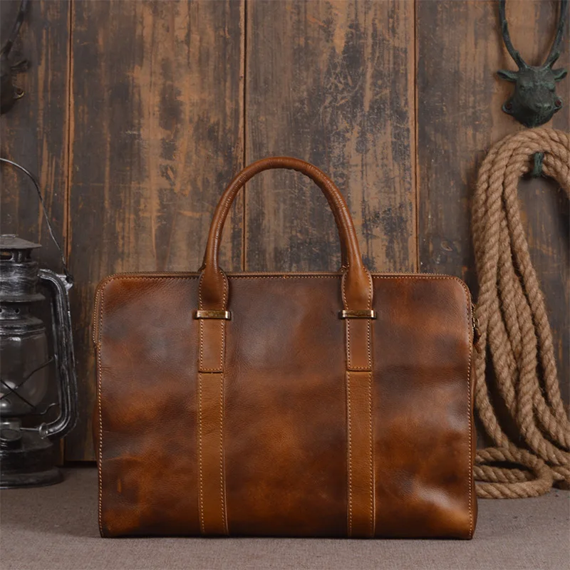 

New 2018 Fashion Men handbag cow Leather Mens shoulder Bag Crazy Horse Business Men's messenger Laptop bag casual men Briefcase