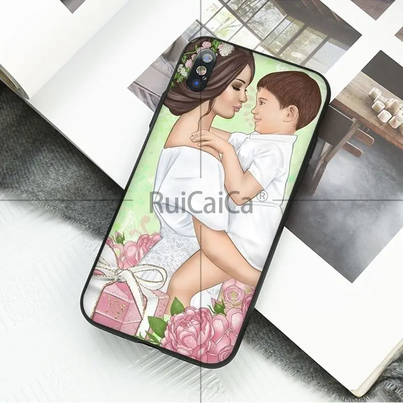 Ruicaica черный детский супер мама ТПУ мягкий силиконовый черный чехол для телефона для iPhone 8 7 6 6S Plus 5 5S SE XR X XS MAX Coque Shell