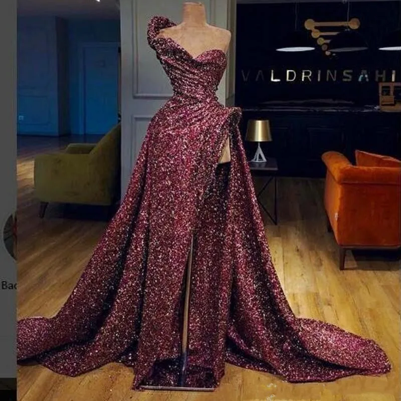

High Quality De Gala Full Sequins Evening Dress Long Dresses Evening Online Parties Ruffles Sexy Pageant Dresses robe de soiree