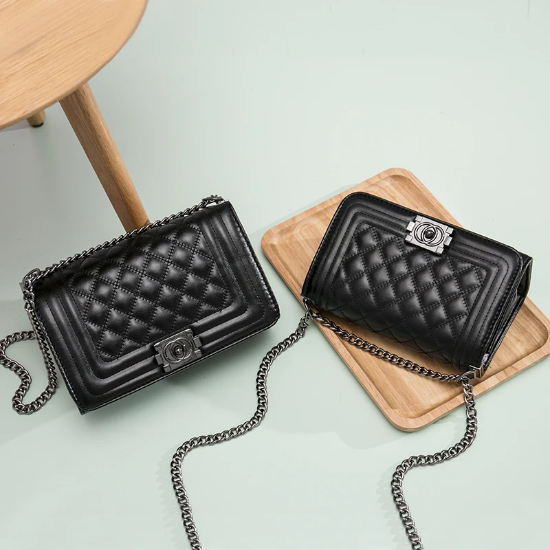 

KYYSLO rhombic pu leather chain bags Small fragrance women bag Korean version of the wild fashion shoulder Messenger bags