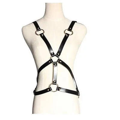 

Men and Women high street chic stylish basic adjustable leather body harness with delicate bondage straps on waist shoulders