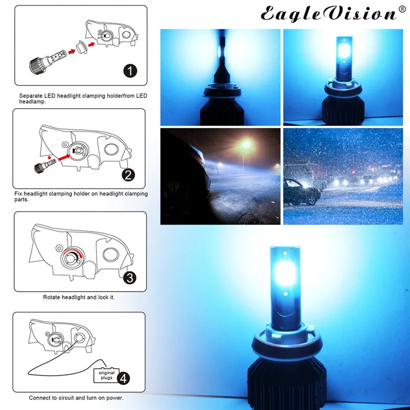 Kongyide Автомобильный свет 2 шт. H11 2000 Вт 30000LM светодиодный комплект для преобразования фар лампы 30000LM высокой мощности 8000 K Ice Blue 9-32 V je15