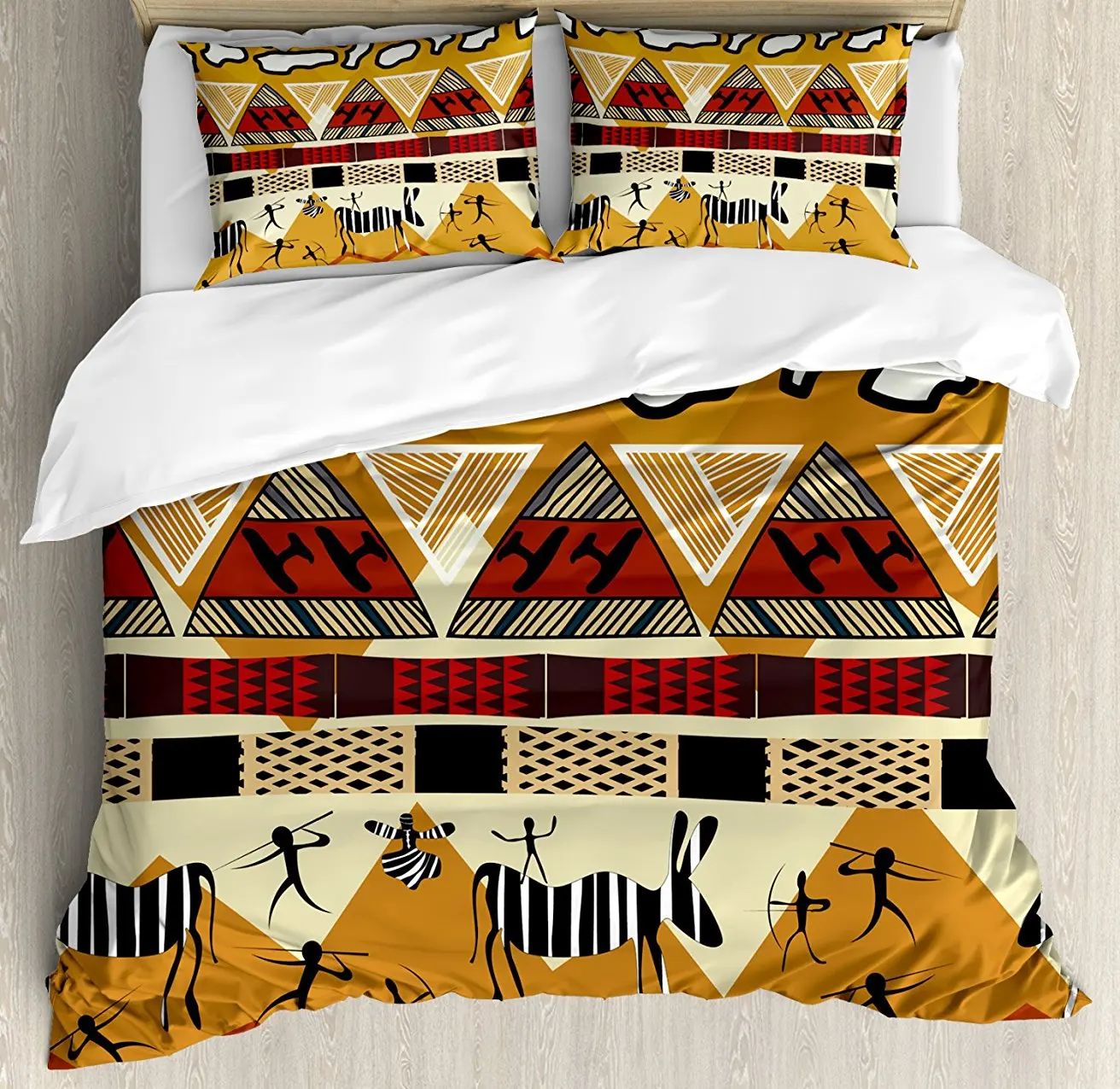 Ethnic Duvet Cover Set Tribal Ethnic Style Hunting Zebra Illustration