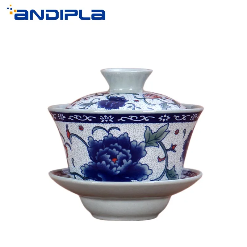 130/180 мл Цзиндэчжэнь сине-белая фарфоровая чайная чашка Gaiwan керамический