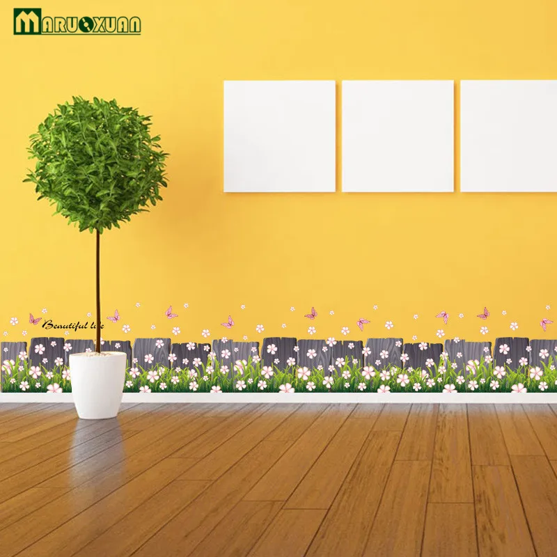 DIY Wall Stickers Home Decor Nature Pink Flowers Grass Butterfly