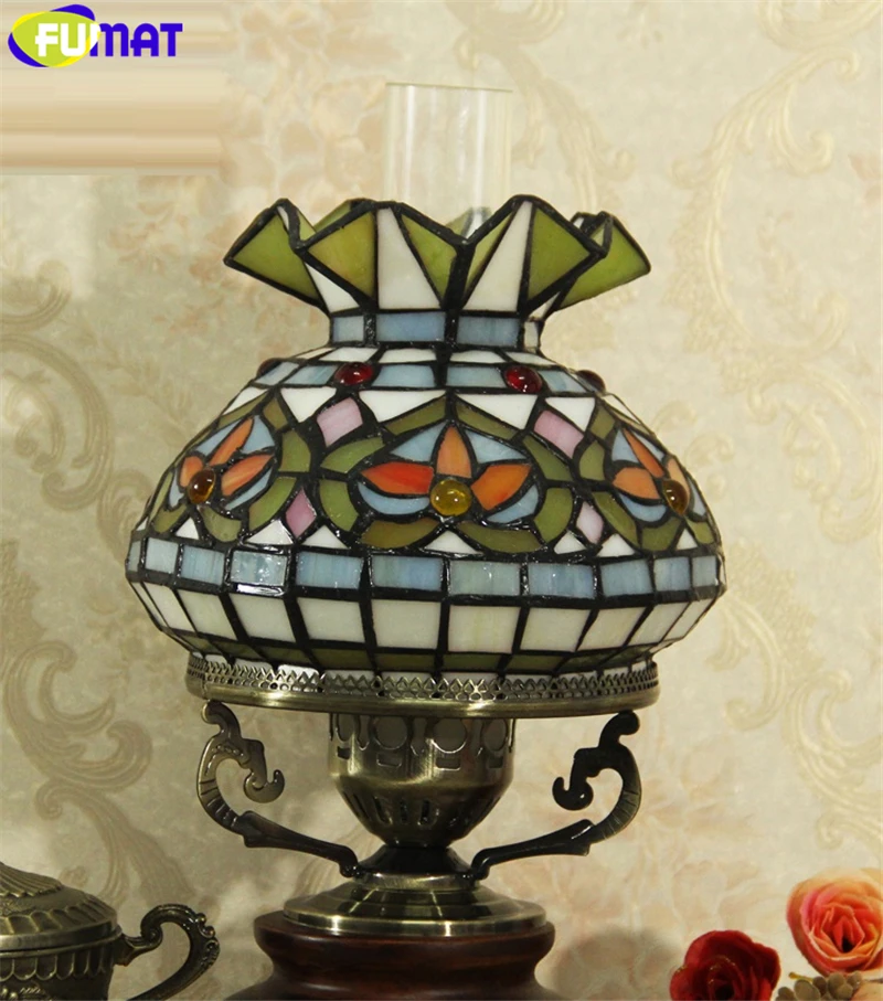 FUMAT Stained Glass Tiffany Desk Lamp Dragofly Cat Kerosene Lamps Decorative European Style LED E27 Table Reading Luxury Light 4