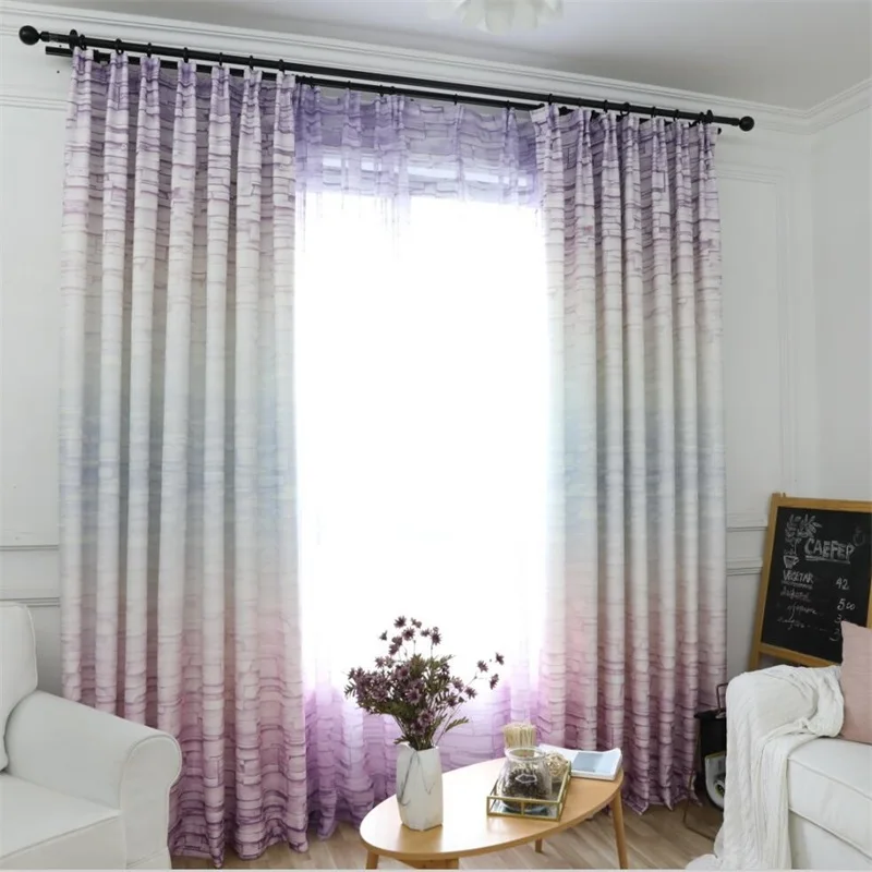 

Nordic Geometric Printing Purple Gradient Blackout Curtains For Living Room Bedroom Bay Window Sheet Tulle Curtain T49#3