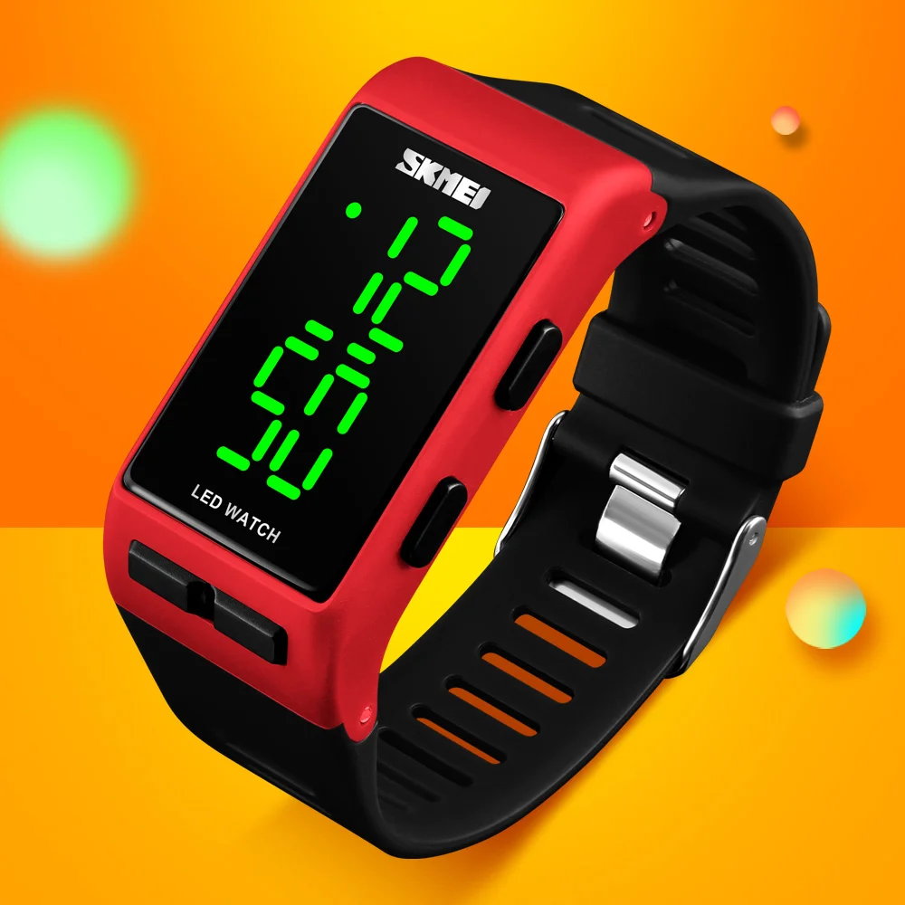 

SKMEI Sports Men Watches Fashion Casual Waterproof LED Women Wristwatch PU Strap Alarm Week Display Digital Watches 1364