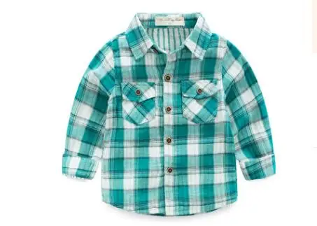plaid green 02 Весенне-осенние клетчатые хлопковые рубашки с длинными рукавами для мальчиков детские рубашки для мальчиков, детская одежда для маленьких мальчиков возрастом от 1 года до 7 лет - Цвет: plaid green 02