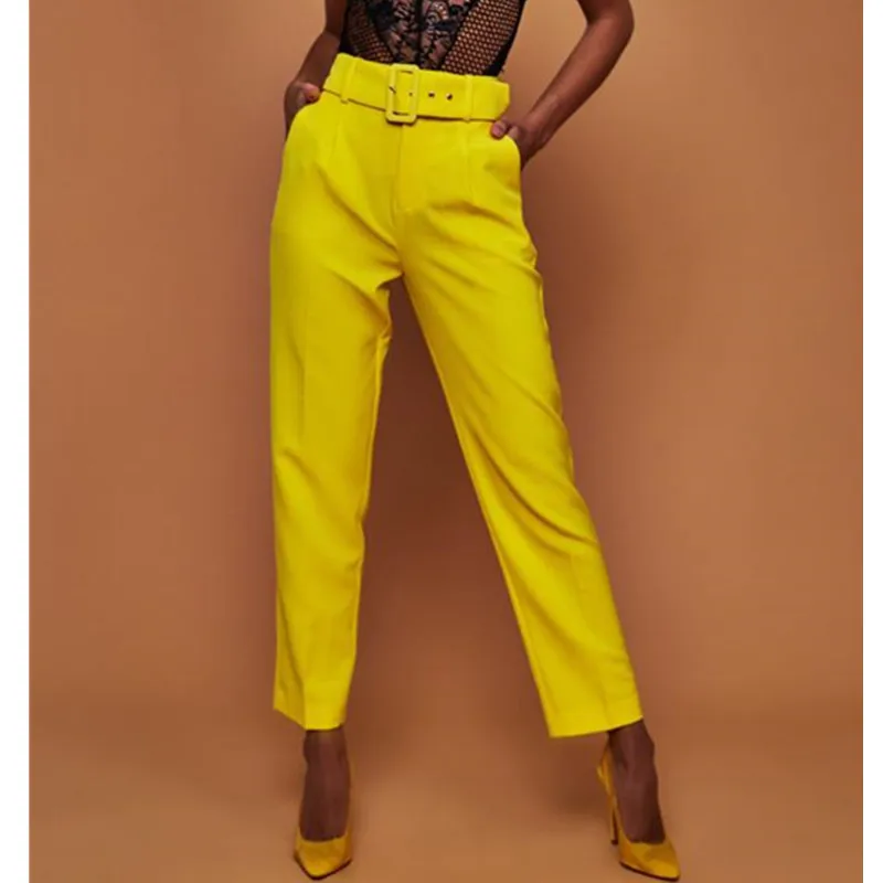 

New 2019 Spring Summer Sexy Candy Color Women Ankle-length Straight Pants Vintage Pants with Sashes Ladys Trousers H19030401