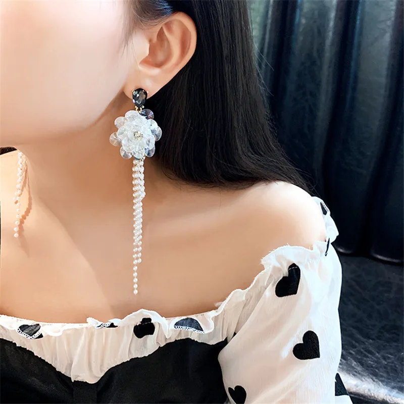 FYUAN длинные серьги с кисточкой и жемчугом для женщин подвеска в форме