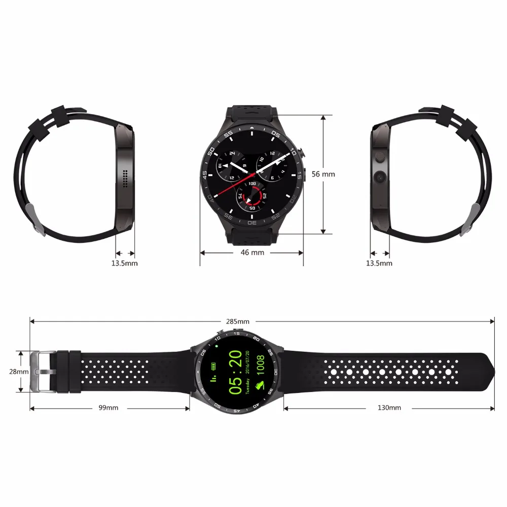  KW88 Smart Watch Phone Android 5.1 Quad Core MTK6580 512MB RAM 4GB ROM Support Heart Rate 3G Wifi G