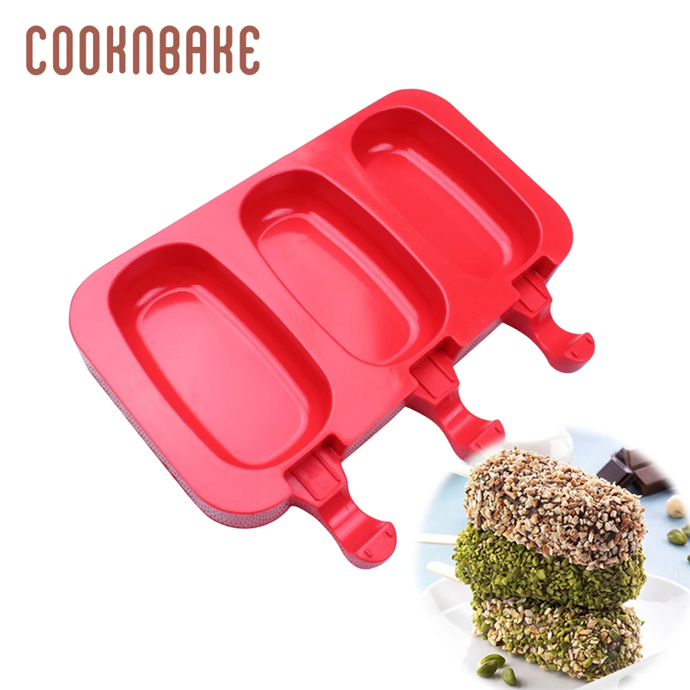 

COOKNBAKE Silicone Ice Cream Mold oval Shape Silicone Ice Cream Maker Reusable frozen Ice Cube Tool for Summer 3 Hole