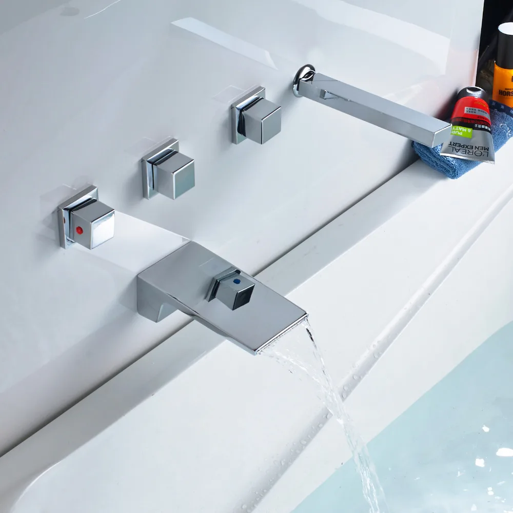 Uythner 5 шт. Три Ручки водопад смеситель для ванны с изливом w/ручной душ опрыскиватель смеситель на бортике