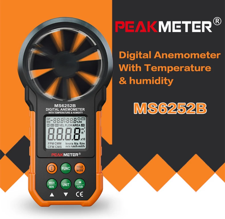 PEAKMETER MS6252B цифровой ветромер измеритель скорости тестер расхода воздуха Измеритель громкости температуры окружающей среды Влажность USB