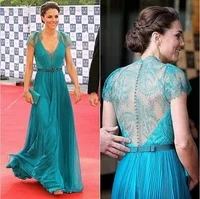 New 2014 Best Selling Custom Made Floor Length Gowns V-neck Colorful Kate Middleton Celebrity Dresses Party Evening Elegant Long