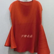 Miyake модный Складной Тип свободный сплошной асимметричное, с короткими рукавами Асимметричная саржевая футболка