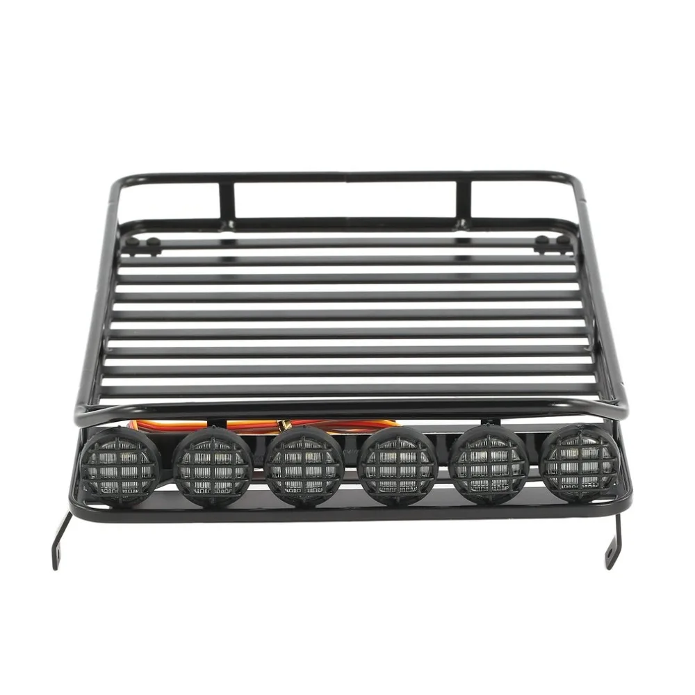 

AX-519B Metal Roof Rack Luggage Carrier with 6 LED Lights for RC 1/10 4WD Car Crawler Truck D90 Axial Jeep SCX10 90046