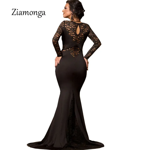 long black lace dress plus size